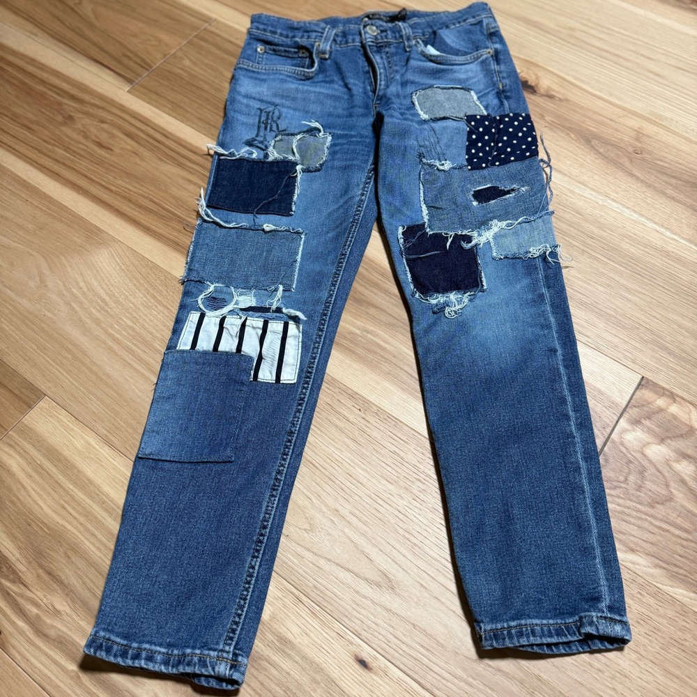 Lauren Ralph Lauren Patchwork Jeans Women 2P Boho Distressed Stretch Straight